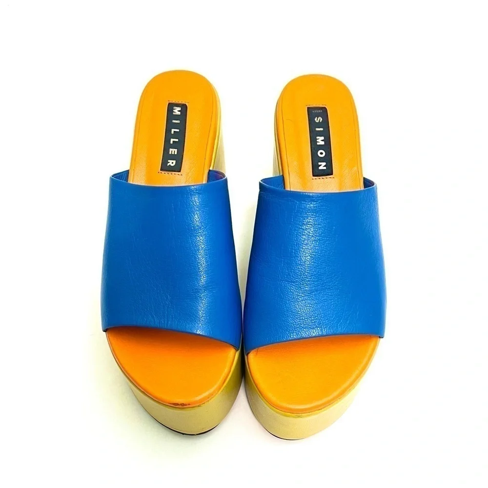 SIMON MILLER | Vintage Y2K colorblock vegan leather platform wedge sandals